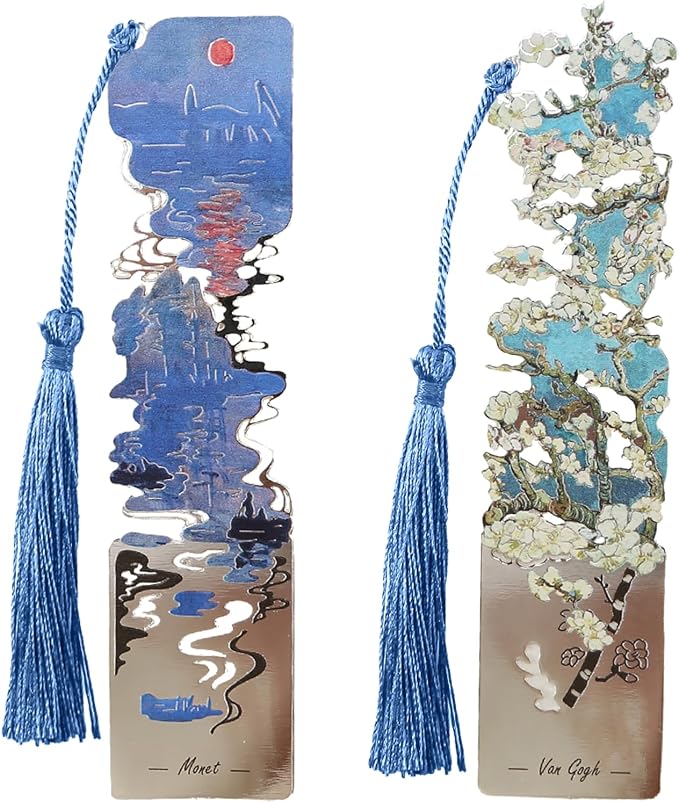 2 PCS Metal Bookmarks with Tassel, Almond Blossoms and Impression Sunrise Bookmark