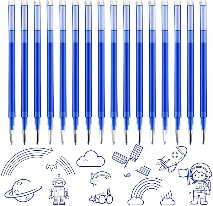 16Pcs 0.7mm Blue Erasable Gel Ink Pen Refills Compatible with Frixion Friction, Replaceable Medium Fine Point Clicker Refill Stationery (16, Blue)