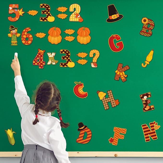 Faccito 176 Pcs Fall Bulletin Board Decorations Letters Numbers Alphabet Autumn Paper Cutouts Punctuation Symbols Combo Set Thanksgiving Classroom Decorations for School Chalkboard Party Teacher