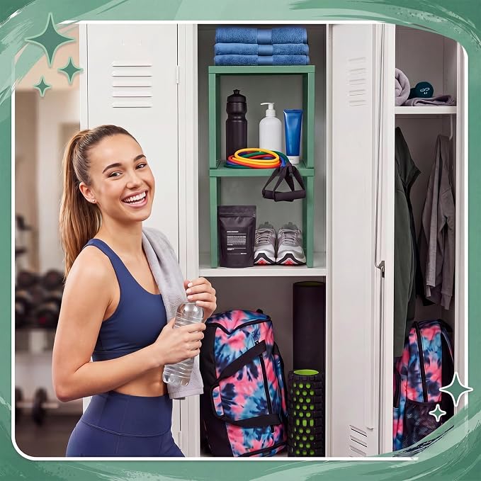 Colarr 2 Pcs Locker Organizer Shelf Stackable 2-Tier Shelves Fits Standard Size School Lockers Heavy Duty Metal Locker Shelf for School Office Gym Lockers Home Storage 11x 10 x 12 Inch(Grayish Green)