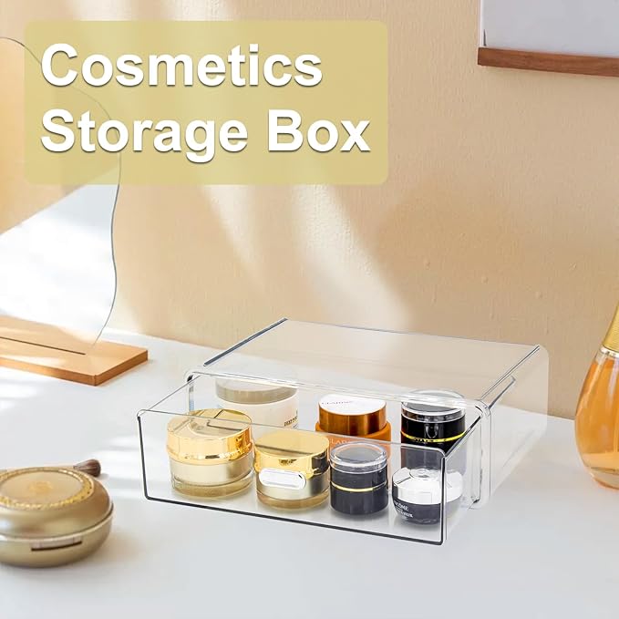 Clear Drawer Organizer - Stackable Drawer Storage Makeup Organizer for Store Cosmetics and Skincares, Suitable for Vanity, Bathroom and Bedroom Locker Organiser-Drawer