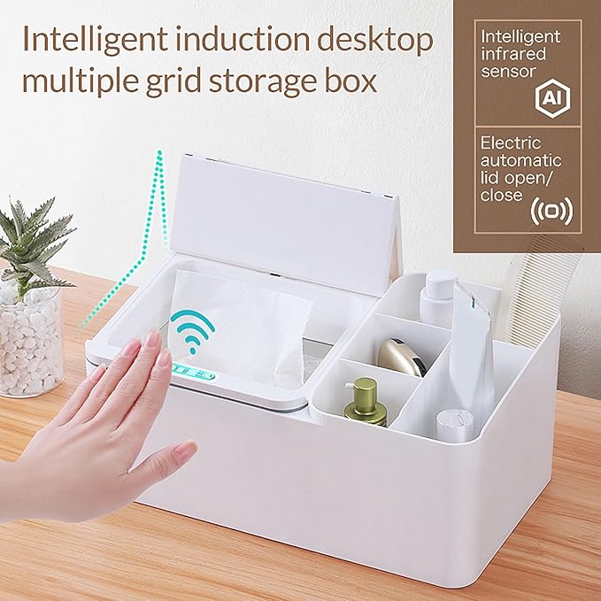 Smart Sensor Desktop Storage Box, Electric Desktop Organizer, Pencil Pen Holder Makeup Brushes Organizer with Touchless Motion Sensor for Office Supplies, Vanity Table, Home