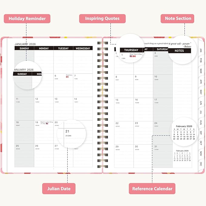 2026 Planner, Weekly and Monthly Calendar Academic Planner, Jan 2026 - Dec 2026, Planning Agenda Book for Desk Accessories and School Supplies - A5 (6.3'' x 8.5'')