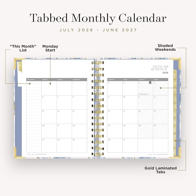 Day Designer 2026-2027 Mini Daily Academic Year Planner Calendar, July 2026 - June 2027, 6" x 8.125", Glossy Laminated Cover, Wirebound, Laminated Tabs, Storage Pocket, Includes Stickers & Snap-In Ruler, Azure