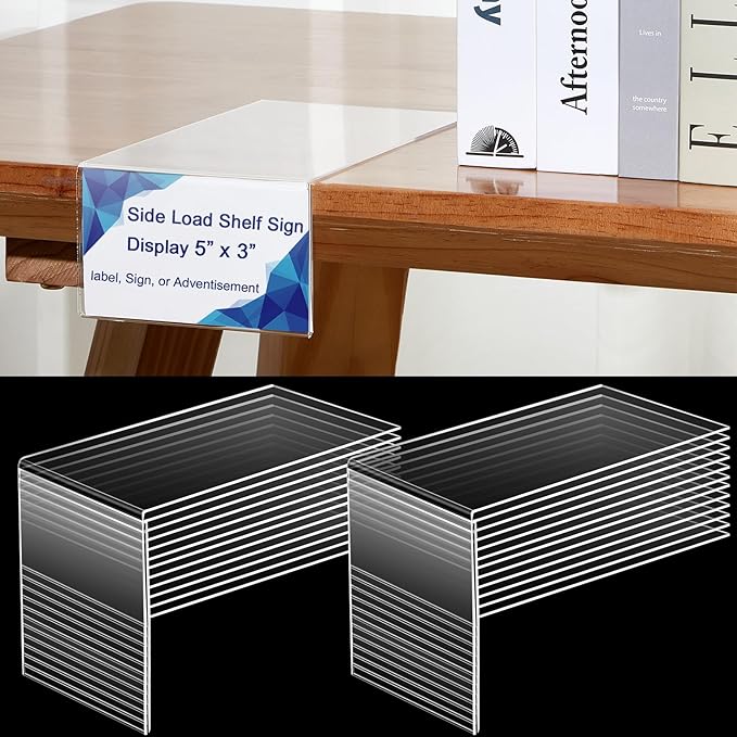 Feifeiya 24 Pcs Acrylic Library Moveable Shelf Label Holders Bulk Talker 5" x 3" Clear Shelf Display Markers Retail Label Tags for Office Home Classroom Office Book Shelve