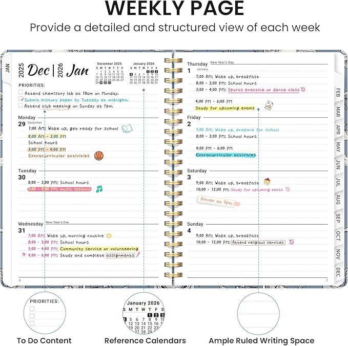 2026 Planner, Weekly and Monthly Calendar Planner for Women, Jan 2026 - Dec 2026, Hardcover Planning Agenda book with Tabs, Spiral Bound, Inner Pocket, Perfect for School Office Supplies, 6.3" x 8.5" - Butterfly Peony