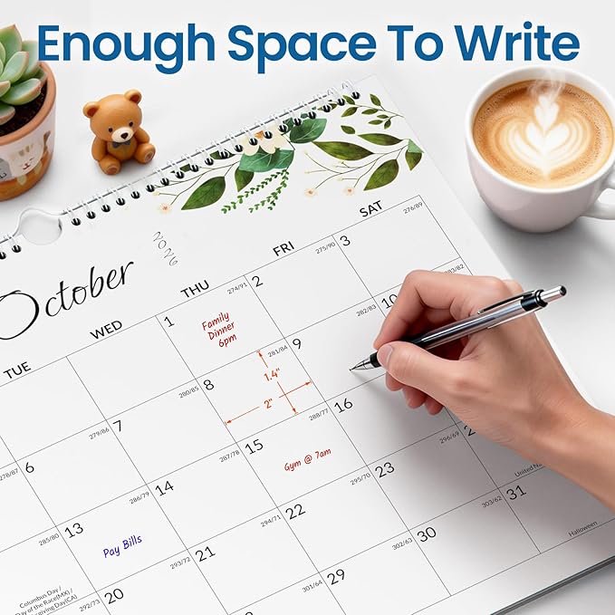 SUNEE Wall Calendar 2026-2027 18 Months Jul. 2026 - Dec. 2027, 14.5"x11.5" Big Grid Hanging Calendar with Note for Organizing & Planning, Monthly Calendar 2026-2027 with Last Month and Next Month, Greenery