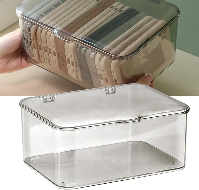 Clear Storage Bins, Plastic Storage Container with Lids Desk Organizers Clear Marker Organizer Desktop Office Supplies for Home Office (Light Gray)