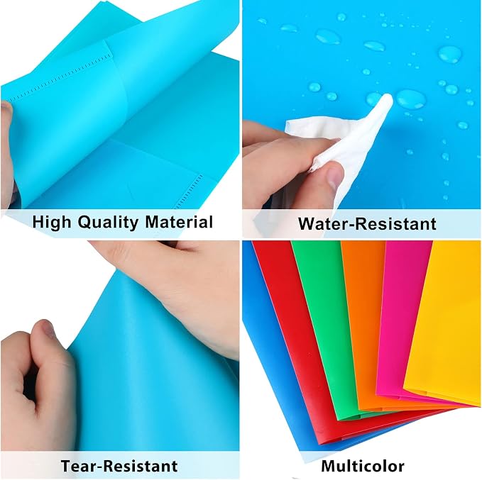 Plastic Folders with Pockets, 6 Color Heavy Duty Two Pocket Folder Business Card Holder for Office High School