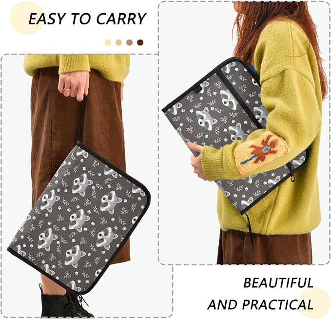 Expanding File Folder Raccoon Grey Accordion File Organizer 13 Pockets Document Organizer with Zipper Labels A4 Letter Office Storage