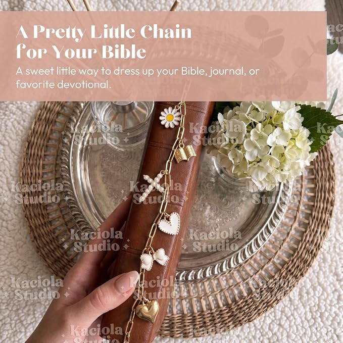 Kaciola Bible Charms Chain with 4PCS Planner Charms for Bible Study, Book Spine Bookmark, Journal Accessory, Unique Faith Jewelry Gift for Women (SJ-01)