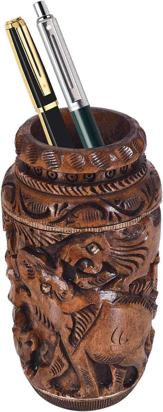 Craft Trade Hand Carved Wood Pen Holder for Desk Organizer for Home School Office Supplies Pencil Cup Pot Storage Box Suitable for Stationery - Lovely Wood