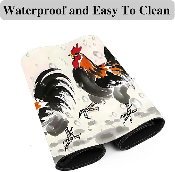 Mouse Pad Gaming Mousepad 31.5x11.8 Inch XXL Large + Coasters,Desk Mat with Stitched Edges, Non-Slip Rubber Base, Thick Mouse Pad for Computer, Laptop, Office & Home - Watercolor Chicken