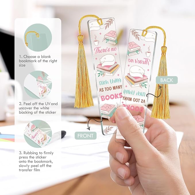 AFRITEE UV DTF Bookmark Wraps - 24 Sheets Books and Flowers Acrylic Blank Bookmark Duble Sided Stickers, Hot Girls Read Books Uvdtf Decals DIY Transparent Bookmark Crafts Decoration Gift for Women