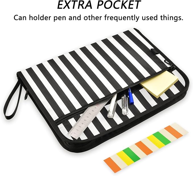 ALAZA Black White Striped 13 Pocket Expanding File Folder with Labels, Accordion File Folder File Organizer Letter A4 Paper for Office School Student