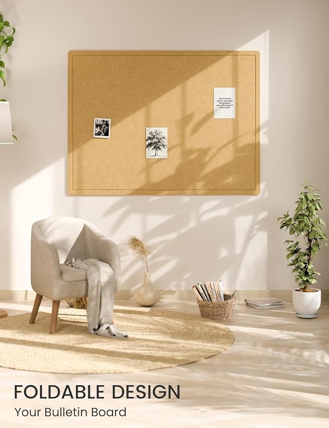 Fluxynara Bulletin Board,47.2" × 35.4" Cork Board Alternative with 24 Safe Removable Adhesive Tabs, Foldable Felt Pin Board for Home Office, Classroom, Bedroom,Entryway for Walls—Mustard Yellow