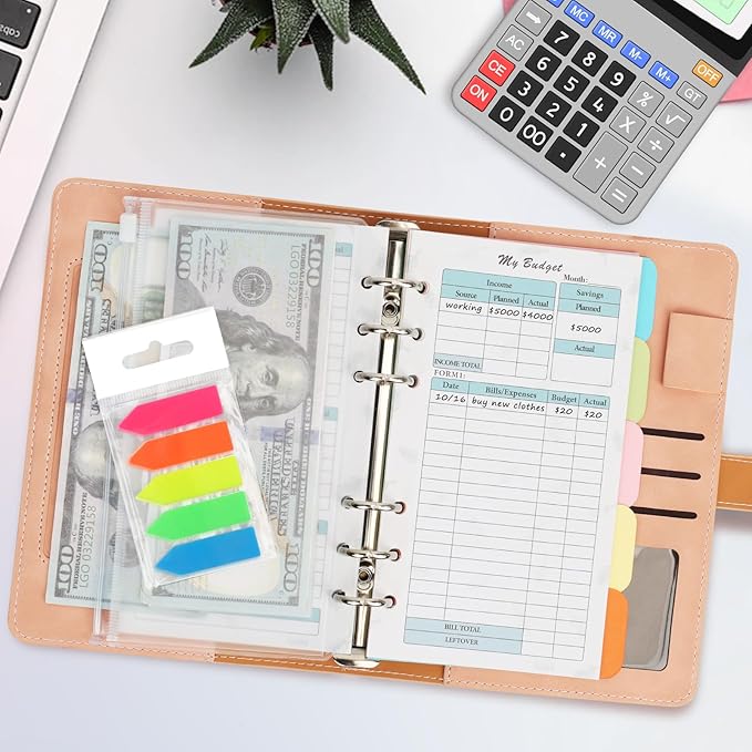 Toplive 7 Pack A6 Planner Inserts Monthly Weekly Planner Refills Expense Budget Sheets with Money Cash Envelopes Divider Today Ruler Stickers for A6 Binder Cover Organizer, Green