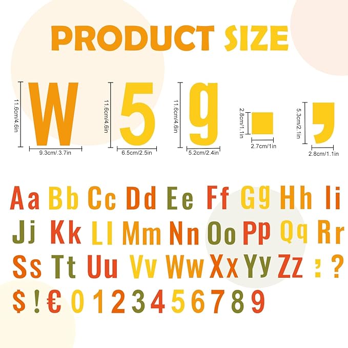 FYSUIMU 134 Pcs Fall Bulletin Board Letters Autumn Colored Alphabet Number Symbol Paper Cutouts Thanksgiving Decoration Letters Combo Set with 200 Pcs Glue Points for Home Classroom Party