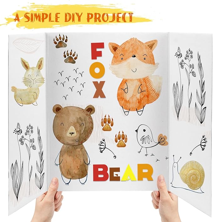 4 Pcs Trifold Poster Board, White Presentation Board Comes with Cardstock & Sticky Dots, Corrugated Display Board for School exhibitions, Business Presentations, 26 x 17 in