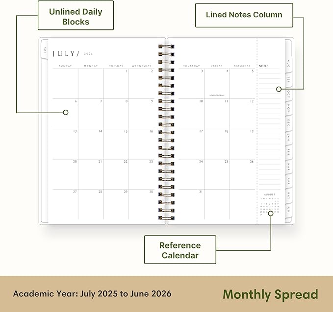 Blue Sky Sustainability 2025-2026 Weekly and Monthly Academic Year Planner Calendar, July 2025 - June 2026, 5" x 8", Flexible Cover From Recycled Plastic, Wirebound, Laminated Tabs, Storage Pocket, Gail