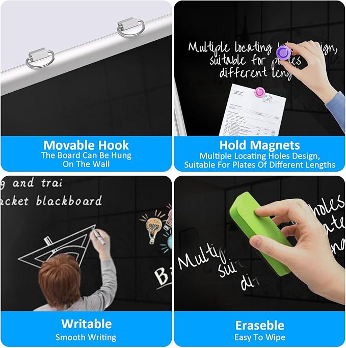 Magnetic Double-Sided Rolling Dry Erase Blackboard with Stand Height & Width Adjustable, A-Frame Foldable Stand Black Board on Wheels, 48 x 36 Mobile Standing Whiteboard(Black)