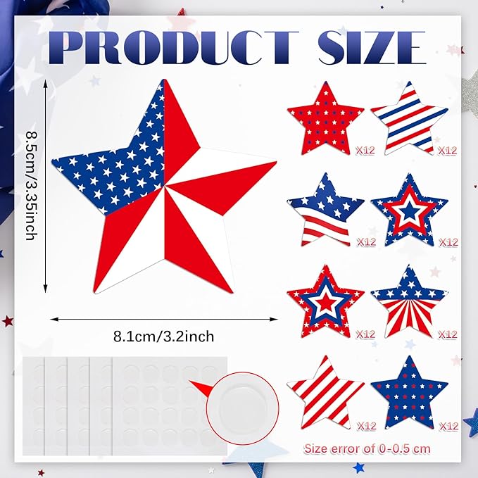 Geyee 108 Pcs Patriotic Star Cutouts 4th of July Paper Star Cutouts Independence Day Stars Accents for Memorial Day DIY Bulletin Board Star Cutouts for Kids Patriotic Theme Party Decor