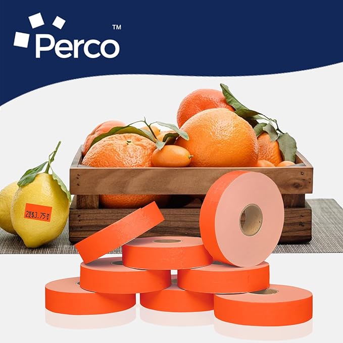 Perco Fluorescent Red Pricing Labels for Monarch 1131 Price Gun – 8 Sleeves, 64 Rolls Value Pack - 160,000 Price Marking Labels – with Ink Rolls Included