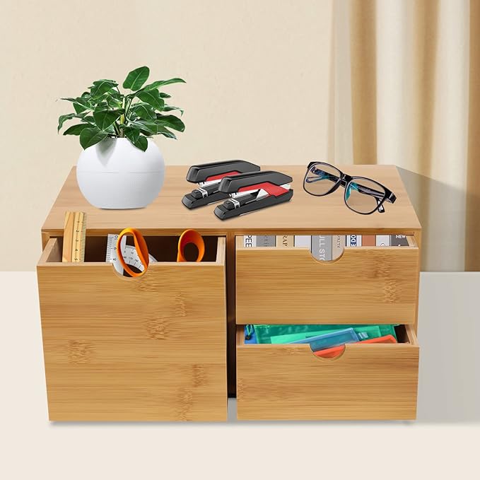 Gdrasuya10 Office Storage Supplies Table Organizer For Desk,Holder Desk Organizer Box With 3 Drawers Makeup Stationery Holder