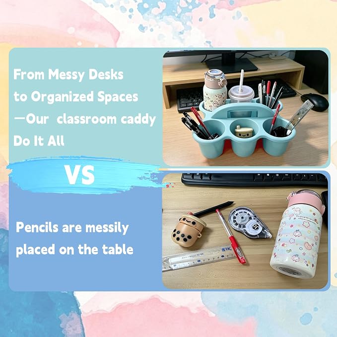6 Pack Classroom Caddy Organizer with Handle Morandi Plastic Table Caddy 6 Compartments Storage Cup Holder for School Supplies Art Crafts Crayons Pencils Stackable Desk Daddy for Office
