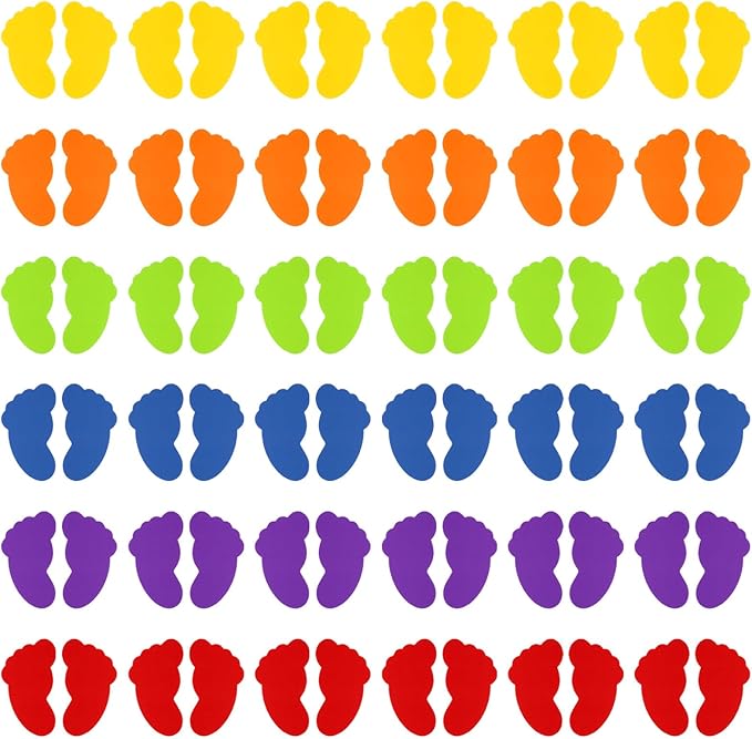 PATIKIL Foot Shaped Carpet Markers, 72pcs (36pairs) Nylon Floor Spots Markers Colorful Hook and Loop Marker Dots for Classroom Teacher Supplies, 6 Color