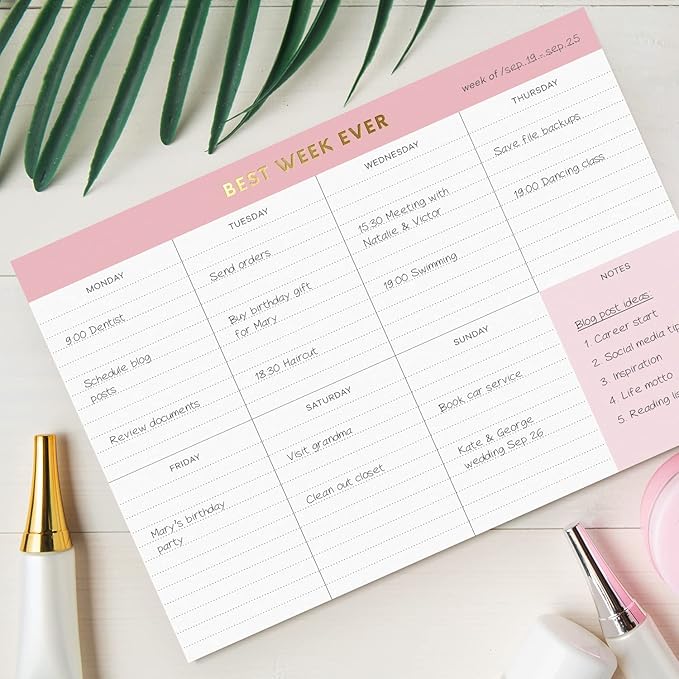 Sweetzer & Orange Weekly To Do List Pad. Gold Foil 7 days Planner with Daily Roadmap Agenda Squares. 7x10” Day Workbook 2026 - Student Blueprint, Work Manual, and Checklist Note Pad