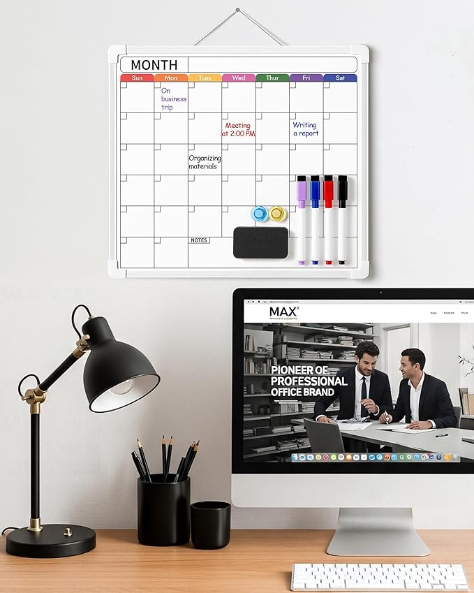 VITEVER Calendar Whiteboard for Wall, Double-Sided Dry Erase Board, Hanging Monthly Planning Board, Small White Board for Memo, to Do List, Home, Kitchen, Office Accessories