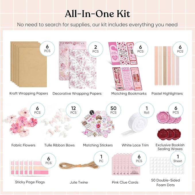 YOPPIX 6 Set Blind Date with Book Gift Bulk, About Pink Romance Theme Blind Book Date Gifts for Book Lover Readers Bookish Librarian Booklovers Club (NO Books Including)