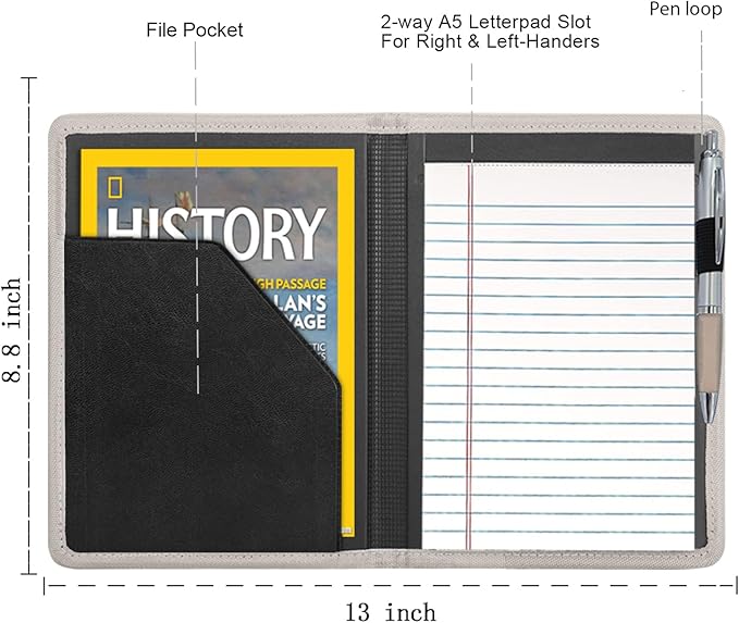 Padfolio/Portfolio Binder, Mini Padfolio Portfolio Binder 5 x 8 Legal Writing Pad, A5 Document Organizer Folder for Men Women,Gold