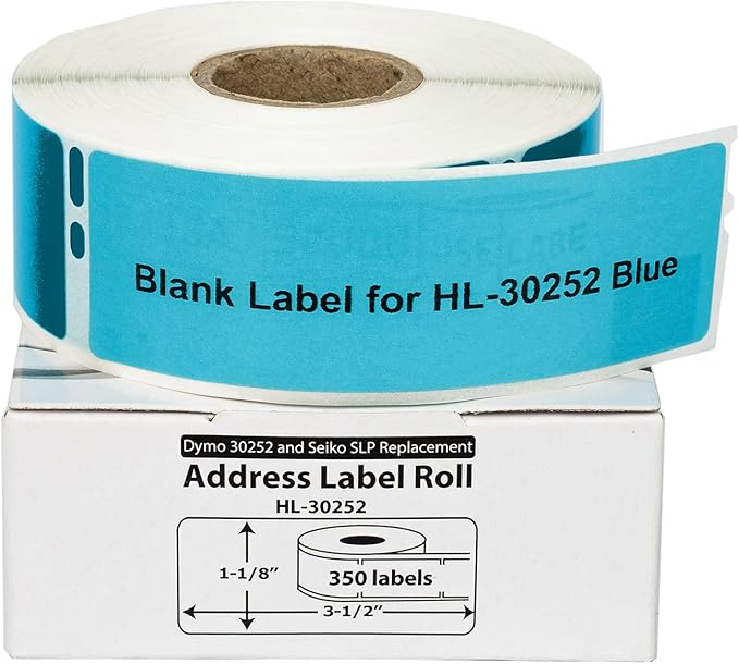HOUSELABELS Compatible DYMO 30252 Blue Address Labels (1-1/8" x 3-1/2"), Strong Permanent Adhesive, Compatible with DYMO LW 450, 4XL, Rollo & Zebra Desktop Printers, 48 Rolls /4200 Labels