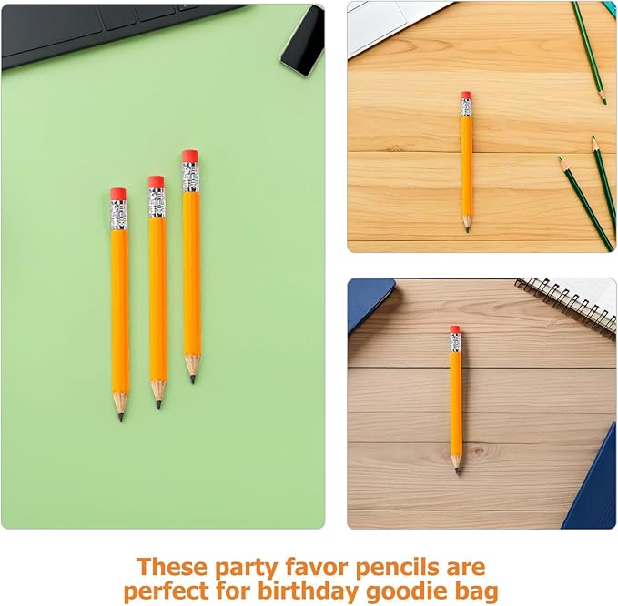 100pcs Wooden Hb Pencils with Top Erasers 10cm Yellow Wood Sketching Writing Pencils for Primary School Students Birthday Party Goodie Bag and Homeschool Supplies
