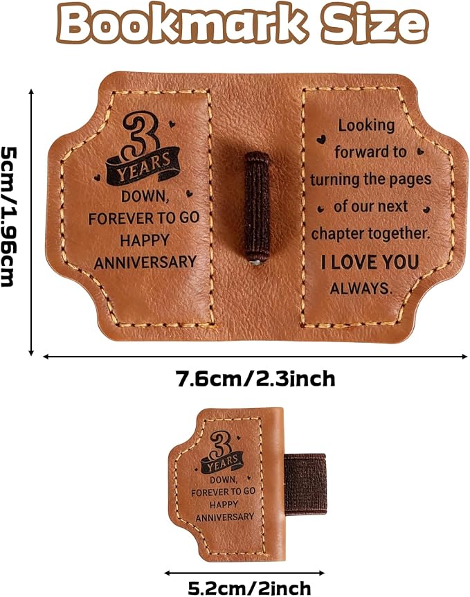 3 Year Anniversary Leather Gifts for Him Her - 3rd Wedding Anniversary Traditional Gifts for Wife Husband Girlfriend Boyfriend, Unique Leather Bookmark for Women Men Book Lovers, Leather Anniversary