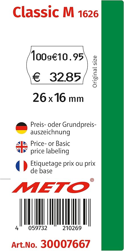 Meto Classic M Price Bar Set 2-line, 16 Positions, Silver-teal, Ready to Use, Ink: Black, 2-year Warranty