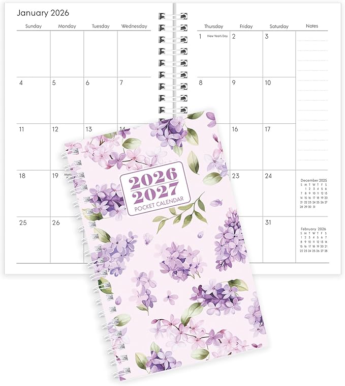 Pocket Calendar 2026-2027, Small Planner -3.7" x 6.7" for Purse, Runs from January 2026 Until December 2027, Monthly Planner 2026-2027 with Coil Organizing & Planning - Purple