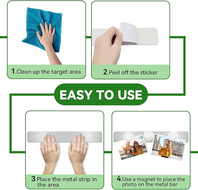 ZDZBLX Magnetic Board 5-Pack, Frameless Memo Bulletin Board Bar for Wall | Adhesive Backing Metal Magnet Board Strips for Office, Home, Kitchen | Includes 7 Strong White Magnet | Metal Magnetic Strips