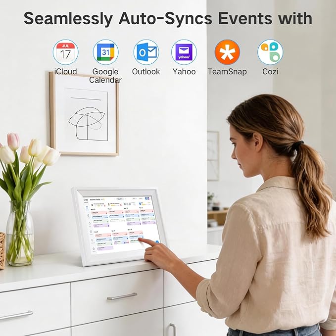 10.1" Smart Family Calendar, WiFi Digital Family Organizer with App, Touchscreen Chore Chart for Kids & Meal Planner, Digital Photo Frame with 32GB Storage, Desk & Countertop Stand, 2026
