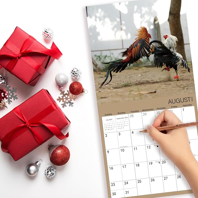 2026 Wall Calendar,Calendar 2026,Rooster Monthly Wall Calendar, 12" x 24" Open,Family Planner Calendar, Home & Office Organizer,Hangable