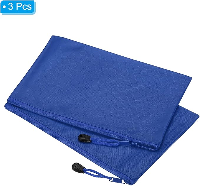 PATIKIL Waterproof Zipper File Bags, 3 Pack A5 Document Holders Pencil Pouch for Office, Blue