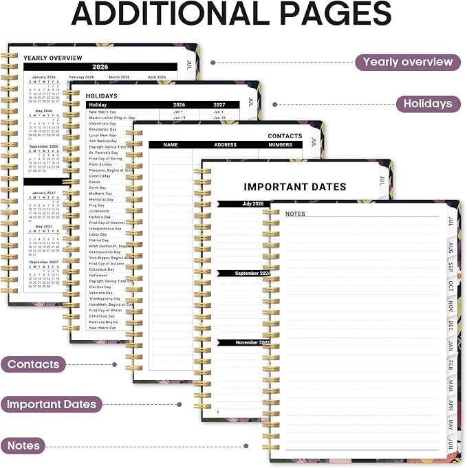 Planner 2026–2027, Academic Year Monthly & Weekly Calendar Book, Jul 2026–Jun 2027, Hardcover Organizer with Tabs, Student & Teacher Planner, 8.5" x 11", Wild Bloom