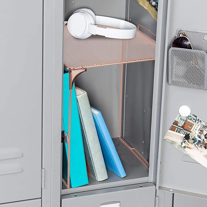 Locker Organizer Shelf Stackable Extra Locker Shelf for School Locker Organizer Storage Cabinet Accessories Suitable for School, Office, and Home use (2, Rose Gold)