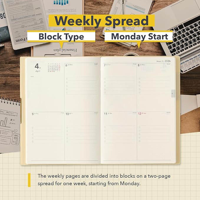 NOLTY Ecri Plus B6-8 Weekly Planner 2026, January Start, Japanese Edition, Powder Yellow, 2026-2316