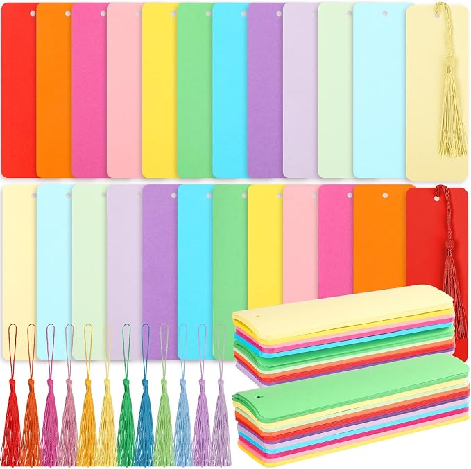 Sinmoe 240 Pcs Blank Paper Bookmarks Cardstock Colorful Tassels Craft DIY Bookmarks Bulk for Classroom Projects Gifts Tags Crafts 1.89 x 5.51 Inch (Solid Color)