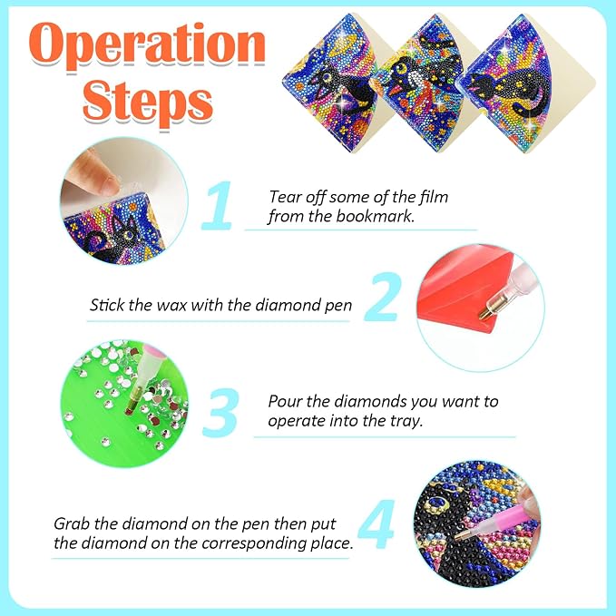 6 Pcs Diamond Painting Bookmark, DIY Corner Book Makers for Adults Book Lovers, Diamond Dot Art Beginner, Small Diamond Art Kits, Paint by Art Crafts Gift for Women Girls (Black Cat)