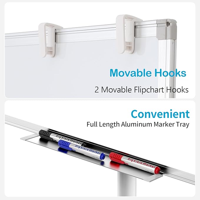 Mobile Whiteboard on Wheels 36 x 24 Inch-Rolling Magnetic Dry Erase Easel Board with Flipchart 25 Sheets Paper Pad - Height Adjustable Standing Easel for Meetings, Classes, Workshops