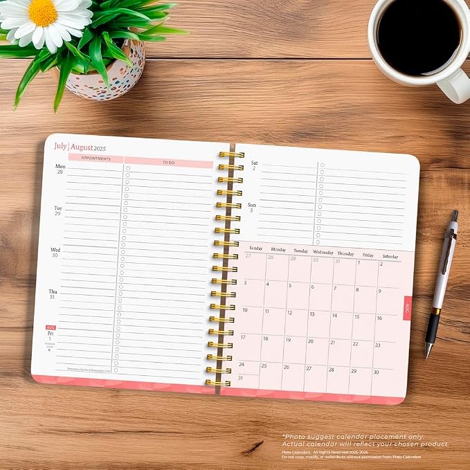 Crackled Blush | 2026 6 x 7.75 Inch 18 Months Weekly Desk Planner | Foil Stamped Cover | July 2025 - December 2026 | Plato | Planning Stationery